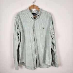 Ralph Lauren‎ Classic Fit 100% Cotton Pastel Green Stripe Button Shirt Men's XXL